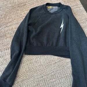 Aviator nation cropped lightning bolt charcoal crewneck sweatshirt